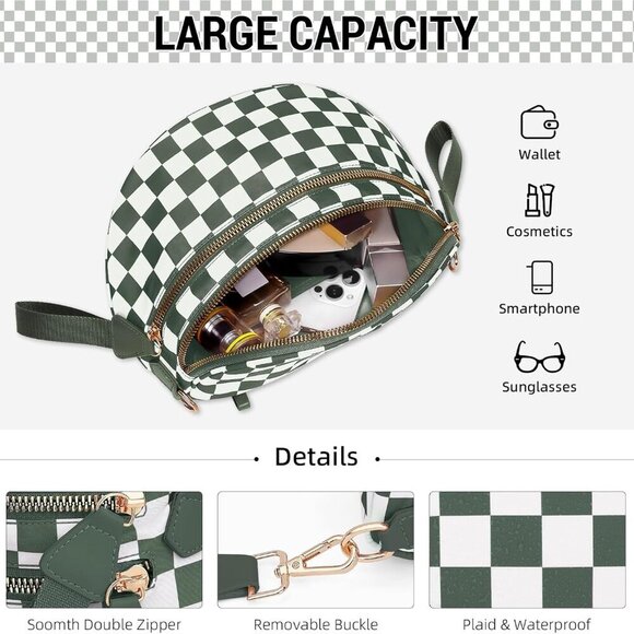 Spacious Nylon Checkered Purse with Adjustable Strap for Every Occasion - Picture 3 of 6